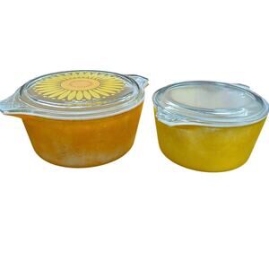 2 Vintage Pyrex 1-1/2 Quart Daisy Lid Casserole Dish 474 & 473 quart casserole